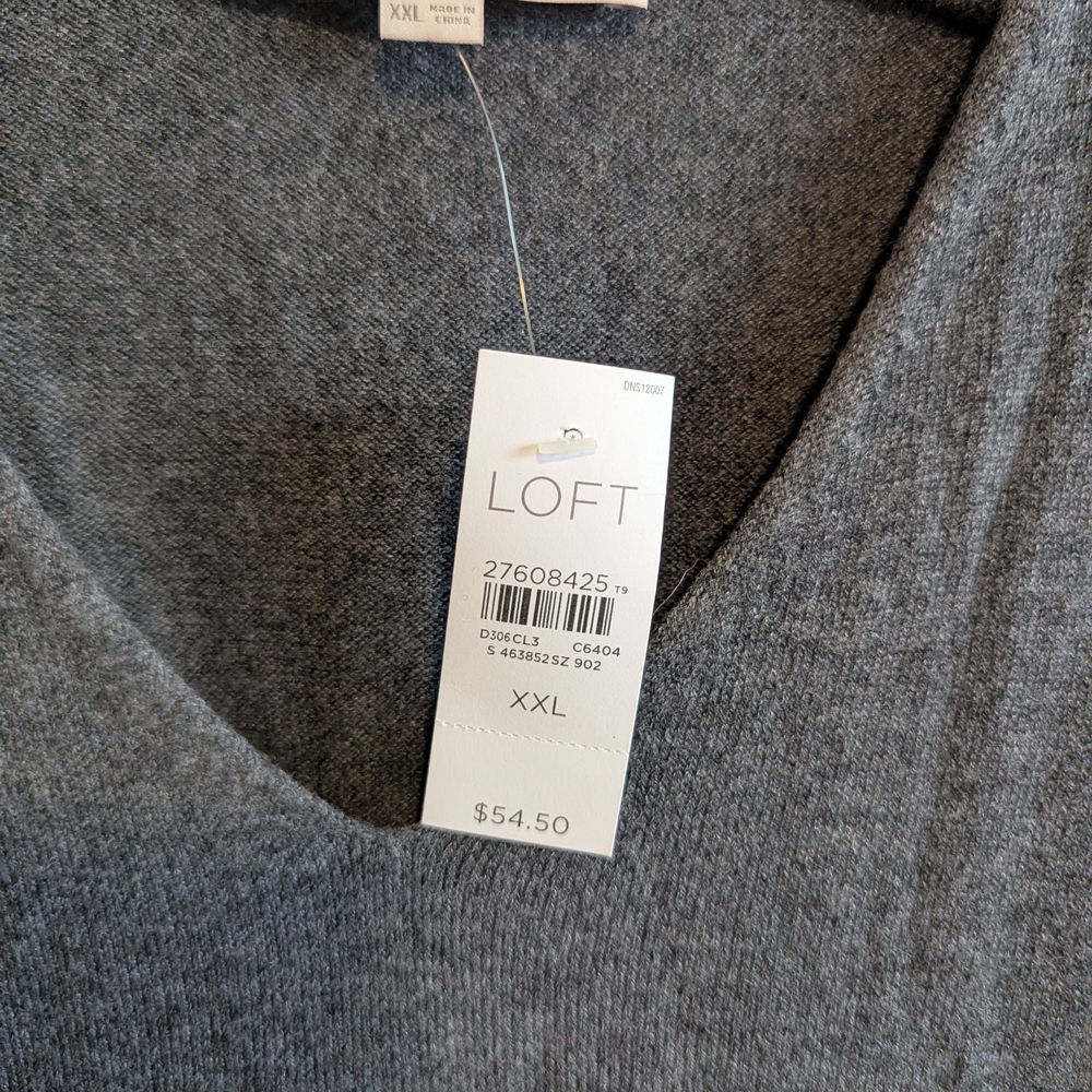 LOFT Gray V-Neck Sweater - Picture 2 of 4